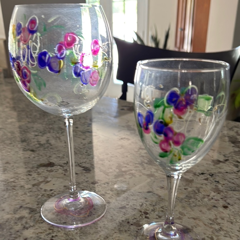 Colorful Floral Wine Glass Set